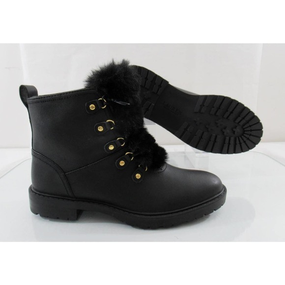 Lauren Ralph Lauren Elliot Waterproof Lace Up Boots Fur Leather Black Size 7 - Picture 6 of 7